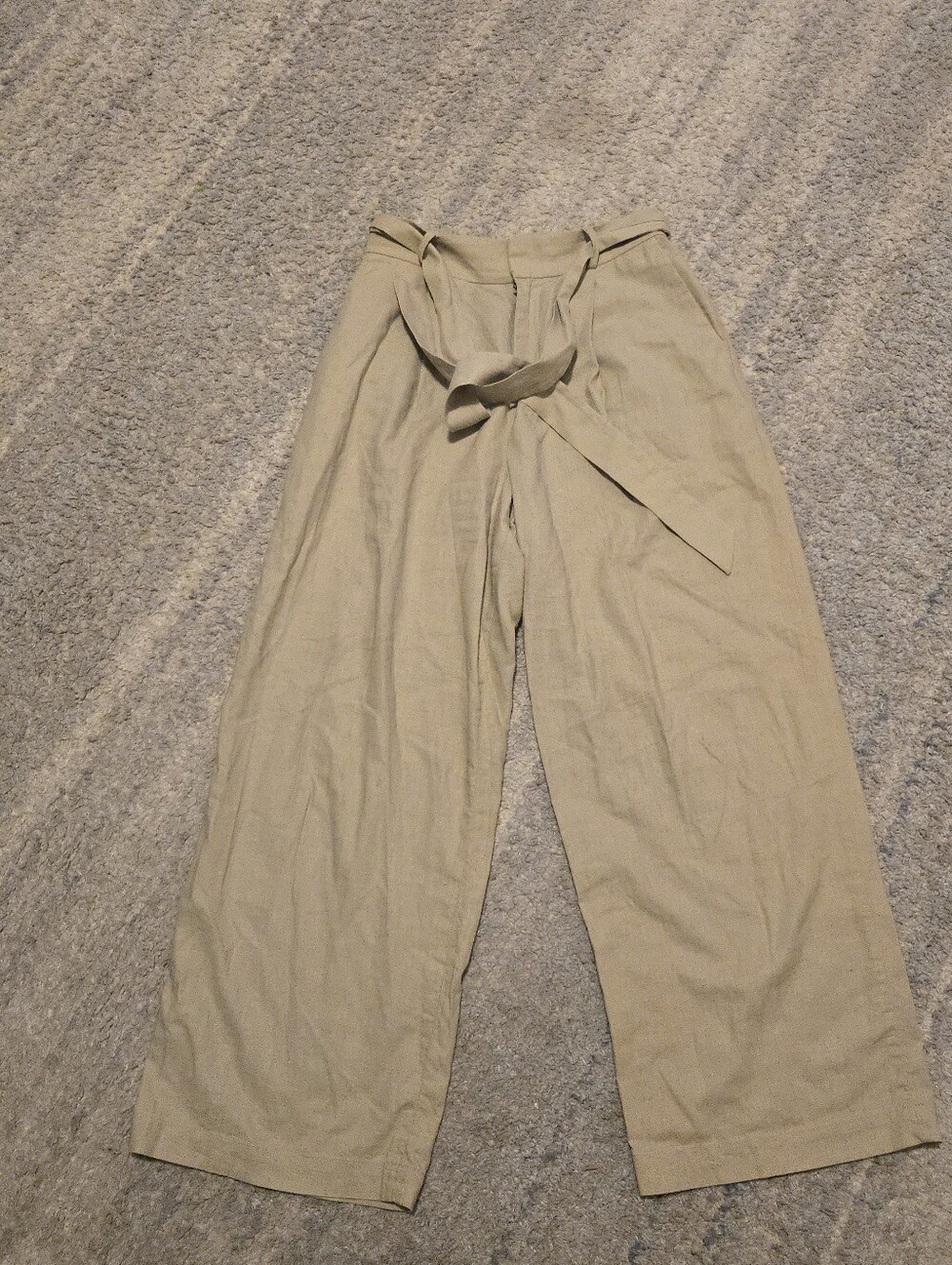 Uniqlo Linen Cotton Blend Wide Leg Pants Beige Tan Belted Pleated Small S 26 27